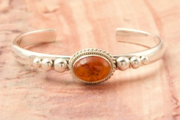 Artie Yellowhorse Genuine Amber Sterling Silver Native American Bracelet